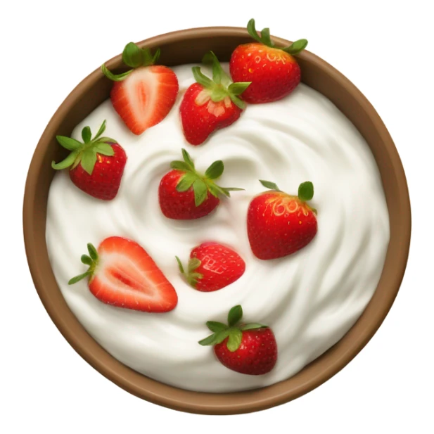 Top view of a yogurt bowl with strawberries  sticker