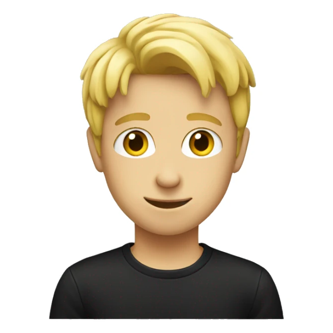 À blond boy who wearing a black t shirt sticker