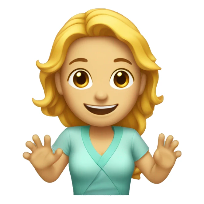 woman with 1 hand under her fin smiling sticker