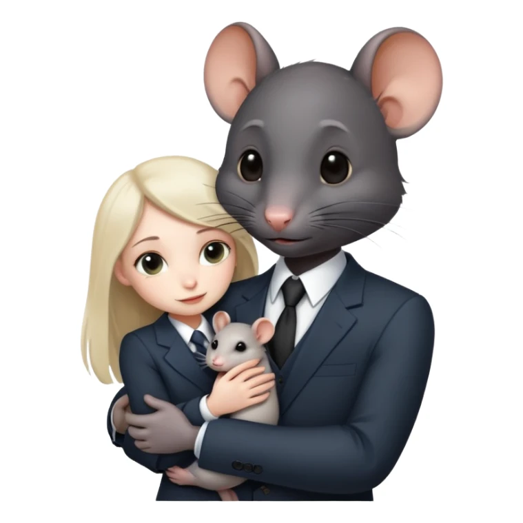 a black rat in a suit cuddling a young girl sticker