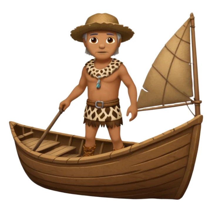 Ancient  man with animal skin clothes with boat  sticker