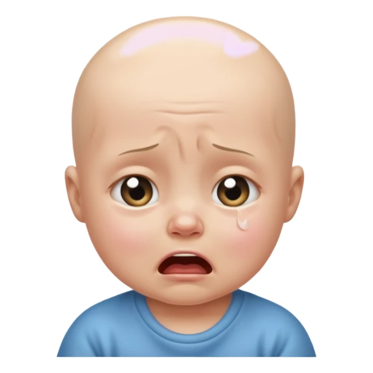 a portrait of crying baby , no hair sticker