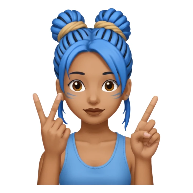 brown girl with blue dreads in a bun giving peace sign and middle finger sticker