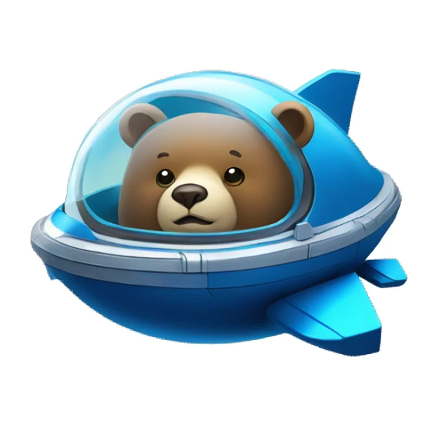  A "time-traveling bear" emoji, depicting a bear in a spaceship with a clock on the window, against a starry galaxy background, using vibrant metallic blue and silver colors. sticker