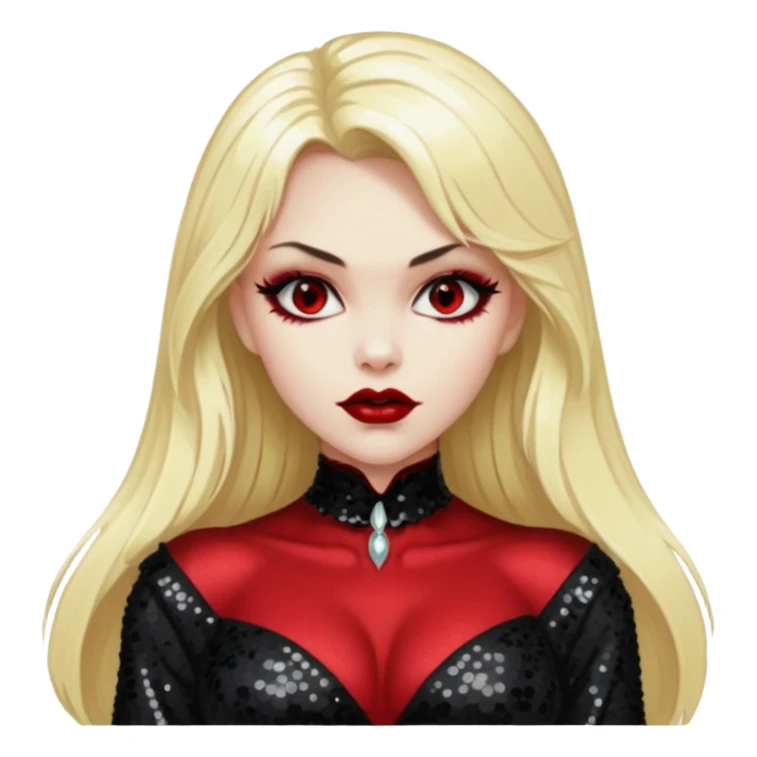 Draculina from Vampirella with long blone hair, black sequin outfit sticker