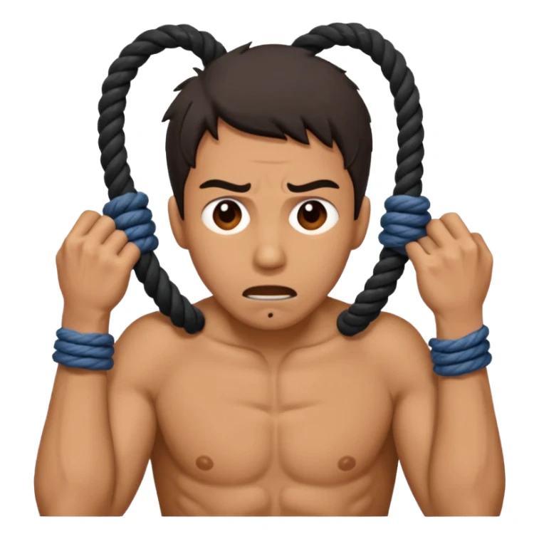 A guy strangling himself tight with a rope sticker