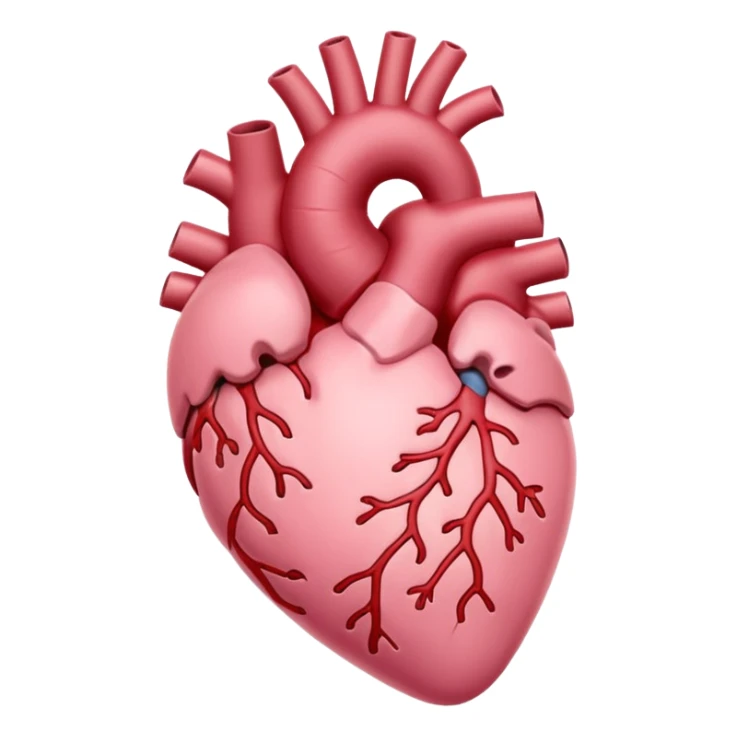 Anatomical heart, soft pink color from reference, light, iOS emoji style sticker
