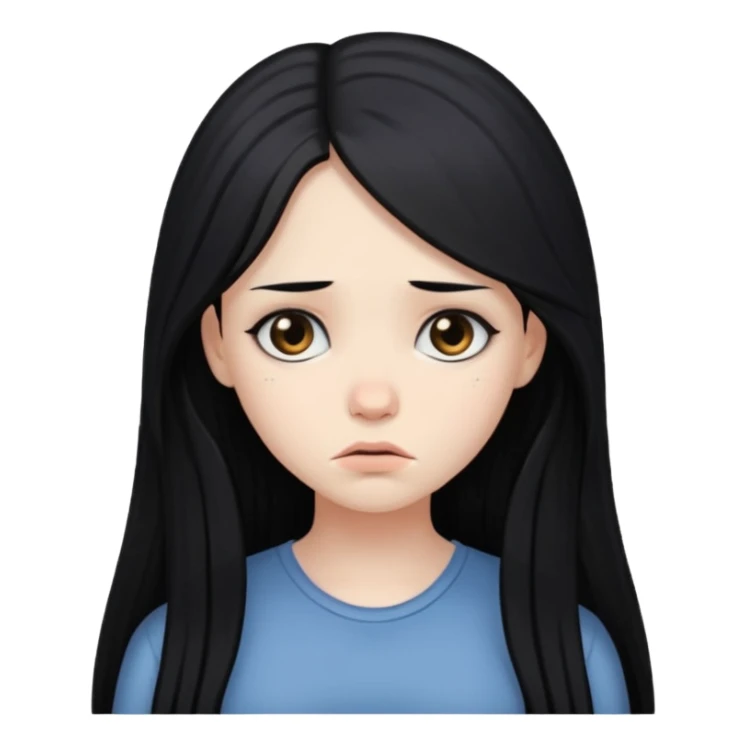 pale girl with long black hair, sad expression sticker