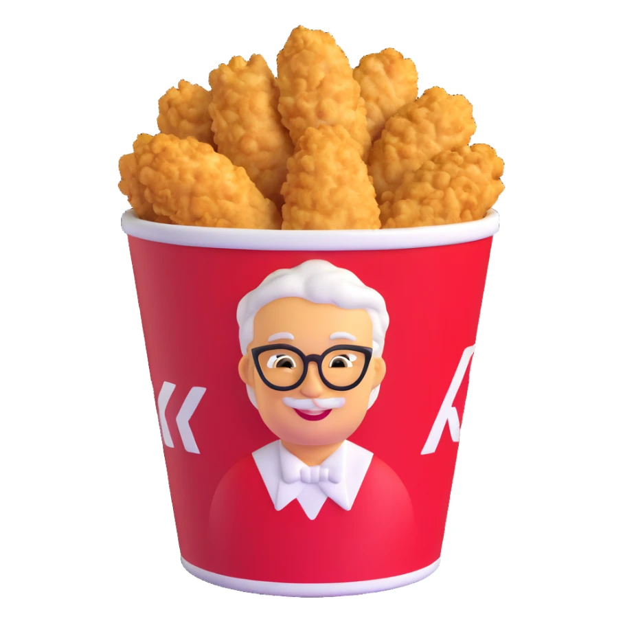 KFC bucket of fried chicken with a smiling face on the bucket sticker