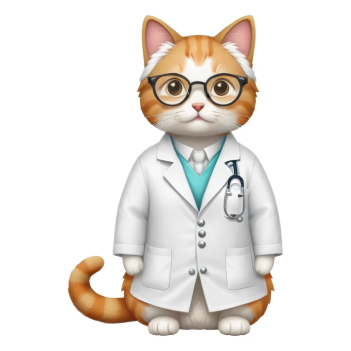 cat full body sitting wearing scientist glasses and a lab coat sticker