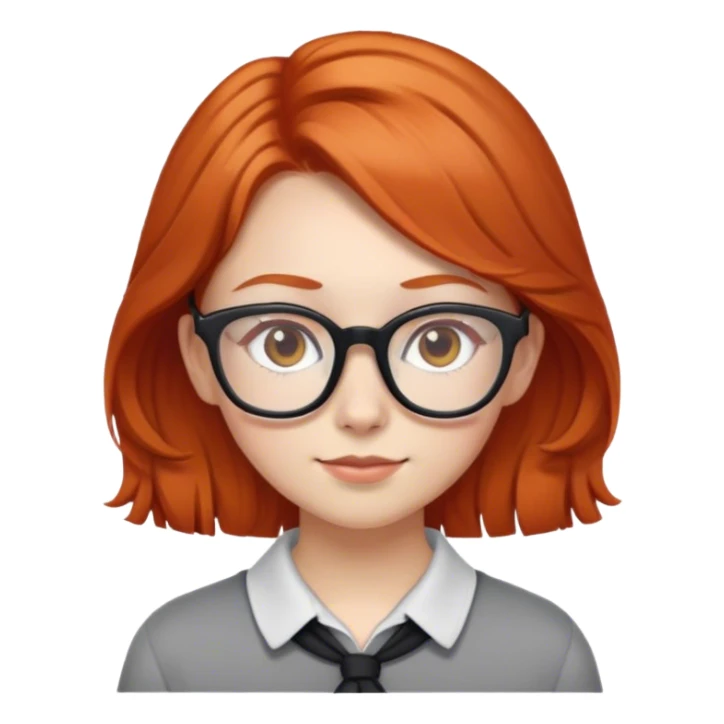 A nerd girl with black/red glasses, ginger hair and light brown eyes sticker