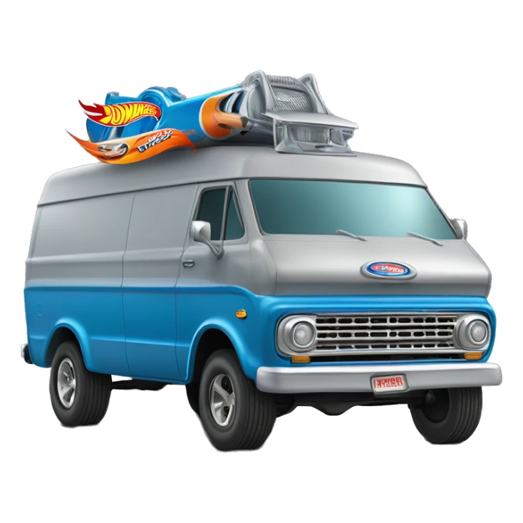 Side-on shot, Hot wheels, Hot rod, large panel van truck,1973 with exposed chrome exhaust pipes, blue, large wheels in back, logo “Stinky’s Diaper Cleaner” sticker