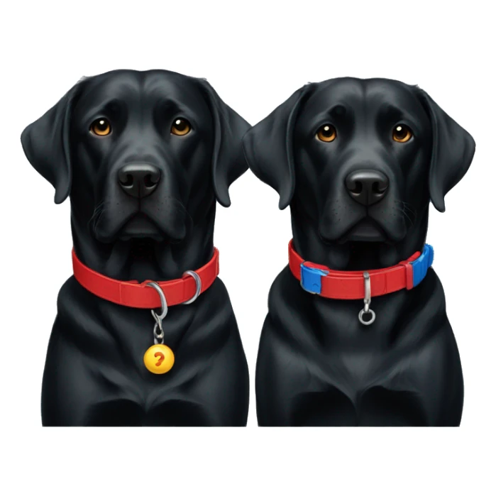 2 black labradors, 1 red collar, 1 blue collar. sticker