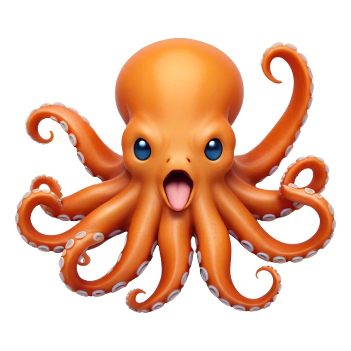 Cinematic Realistic Cute Yawning Octopus Portrait Emoji, Head tilted slightly with a dramatic, wide-open yawn, showcasing a soft, lustrous orange body with subtle blue ring accents and gently drooping tentacles, with half-closed, drowsy eyes rendered in exquisite detail; high shine, relaxed yet expressive, styled with a dash of mystical charm, soft glowing outline, capturing the essence of a sleepy yet affectionate octopus that appears ready to stretch out and drift into a peaceful nap! sticker