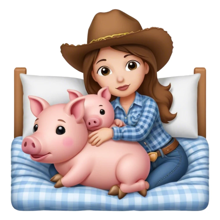 Cowgirl cuddling stuffed pig in bed  sticker