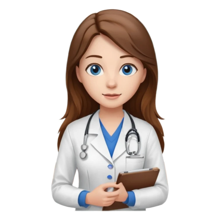 pretty female nursing student with long brown hair, blue eyes inside a classroom at university sticker