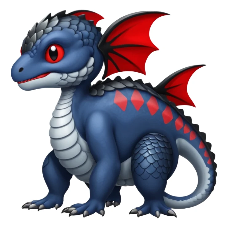 midnight blue-gray-black, with red markings, white belly, scaley Bastet-Noibat-Gatomon-Garchomp-Digimon-Fakémon-Pokémon-creature (full body) sticker