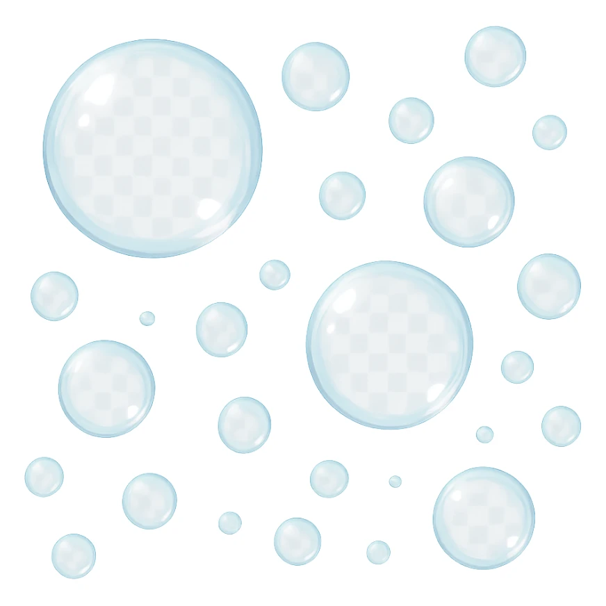 transparent and sparkling soap bubbles of various sizes, bright feeling, simple background sticker