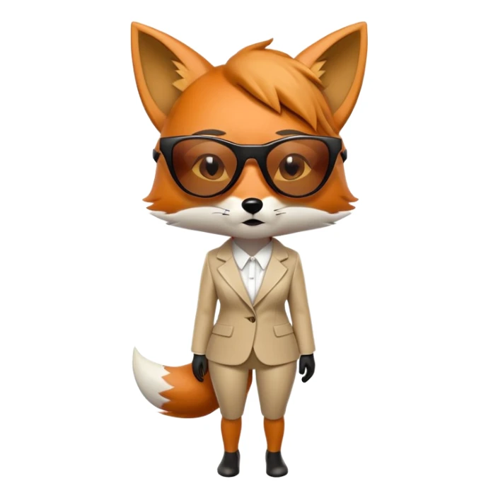 serious anthropomorphised female fox in stylish outfit with sunglasses, crying and looking to the left, full-body view sticker