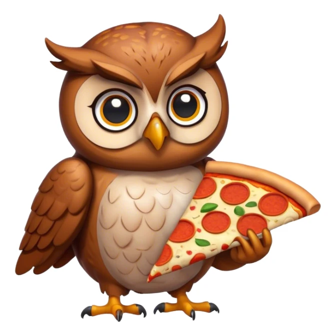 Owl with pizza sticker