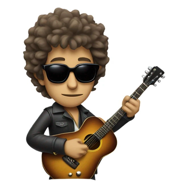 bob dylan with sunglases and guitar sticker