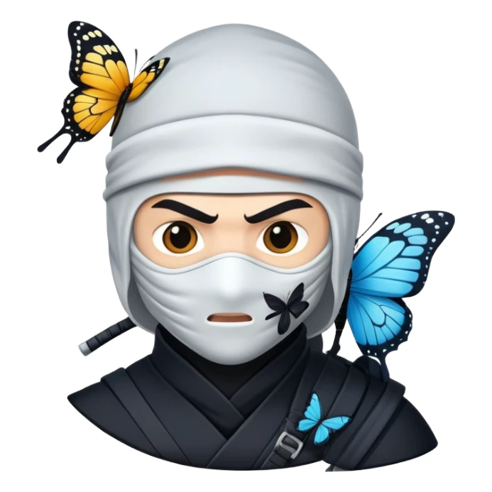 White-skinned ninja with a butterfly perched on his shoulder.  sticker