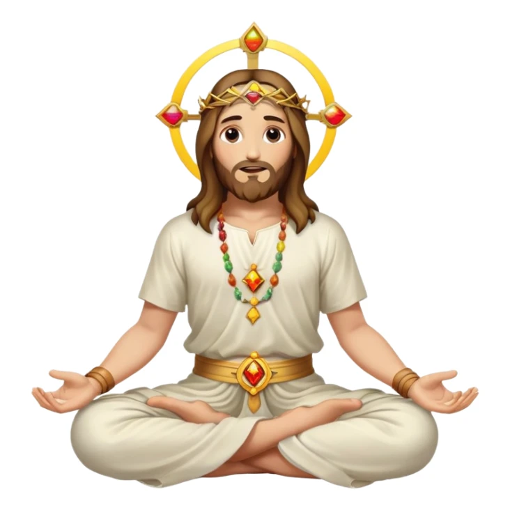 Jesus with halo, sitting cross-legged, 7 colored chakras glowing sticker