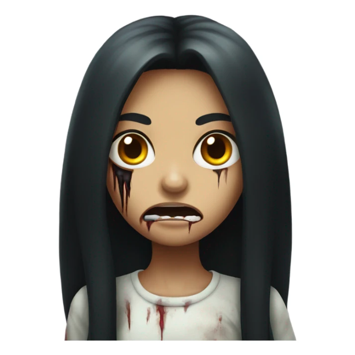 girl zombie with black long hair with teeth and serious face  sticker