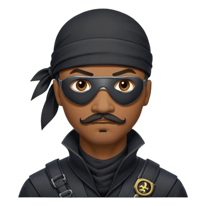 african-american mustache mercenary black asymmetrical eyepatch ninja hacker terminal command center sticker