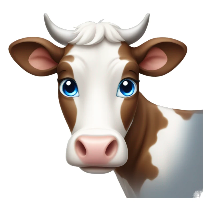 cute brown and white cow with blue eyes  sticker