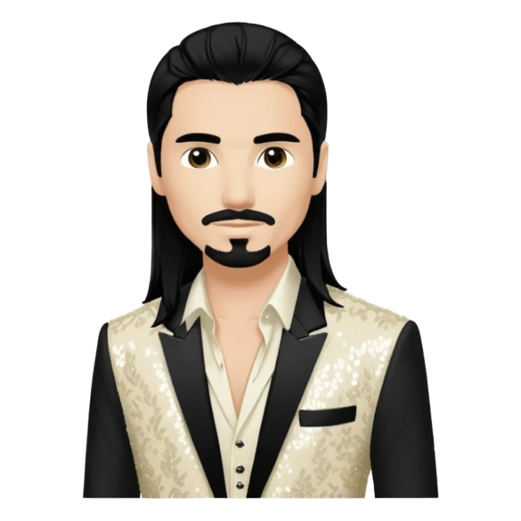 Kevin Richardson from Backstreet Boys with long black hair, ivory sequin outfit sticker