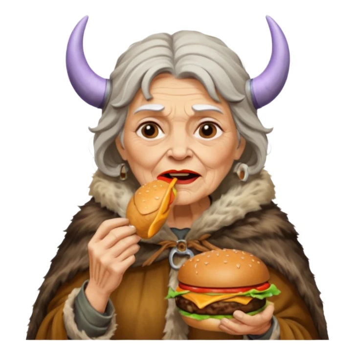 old woman viking eating burger sticker