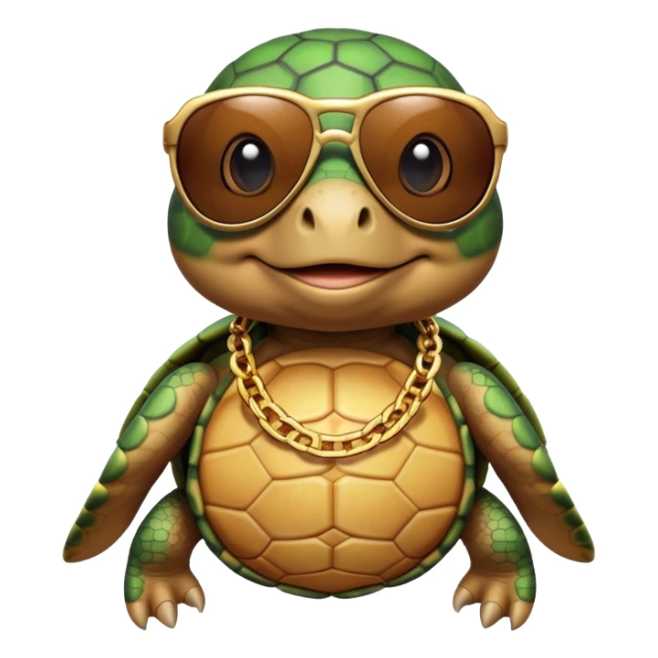 a turtle with sunglasses and a golden chain sticker