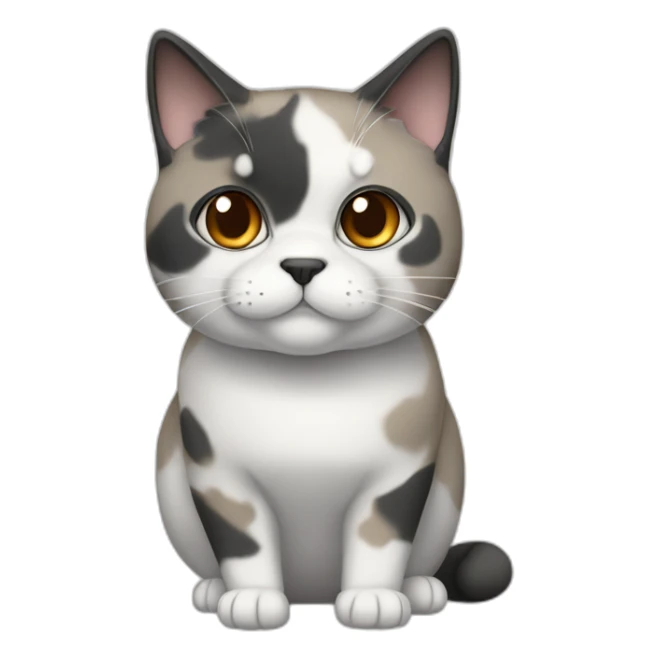 senior fat diluted calico cat, white chin, black nose, grey ears, grey and white sticker
