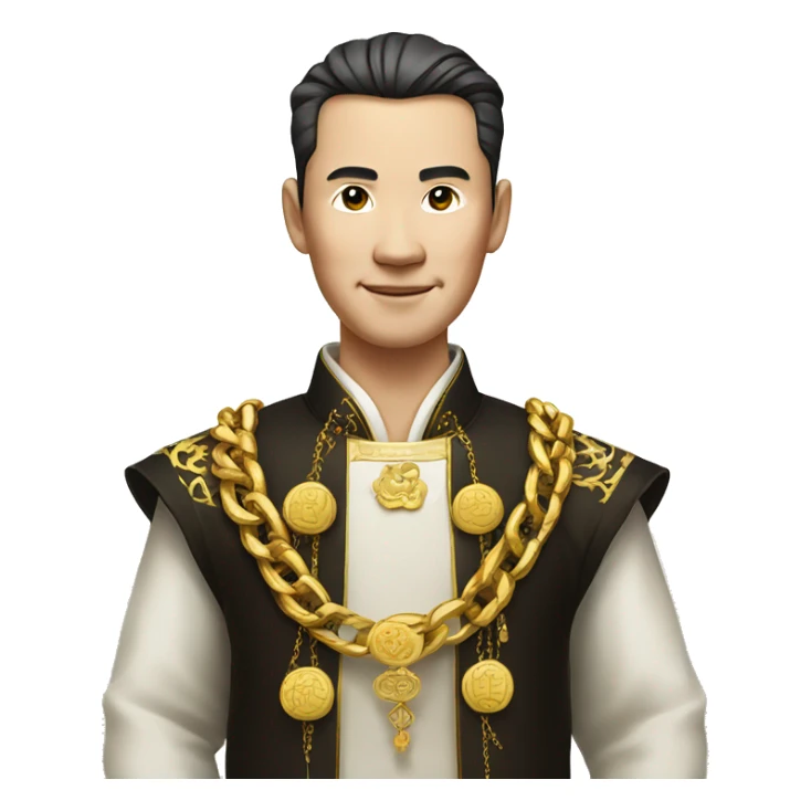 rich chinese man with gold chain in national dress sticker