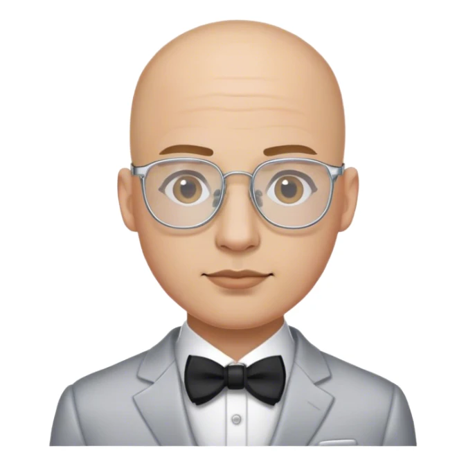 bald male groom with small square silver metal wire frames glasses sticker