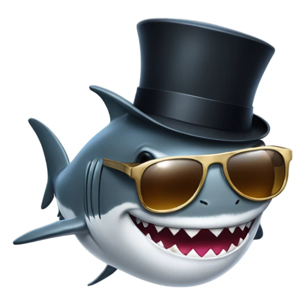 Sophisticated shark: a stylish creature donning a dapper top hat and trendy shades. sticker