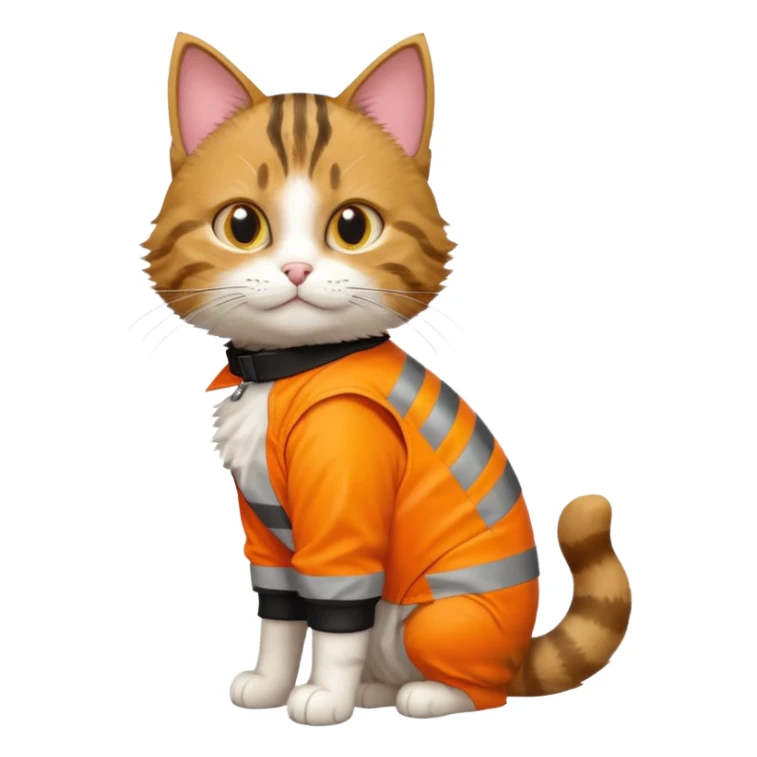tabby cat standing in orange hi-vis clothing facing right sticker