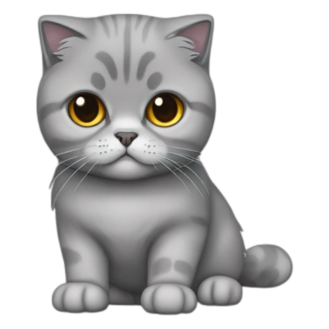 all grey Scottish Fold Cat long hair broken ear sticker