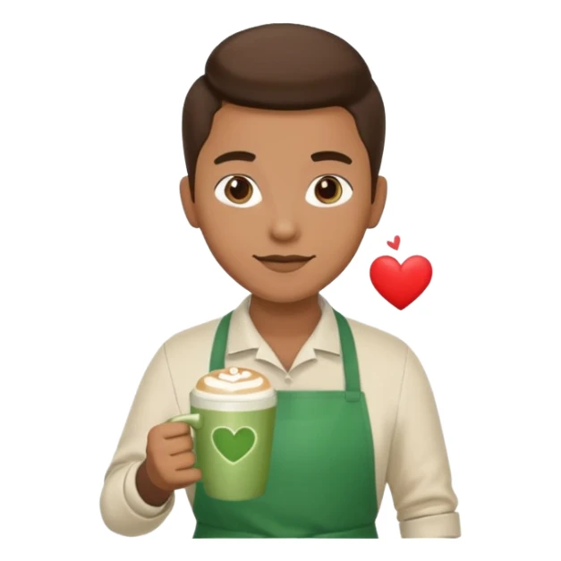 Barista + green apron + latte cup sticker