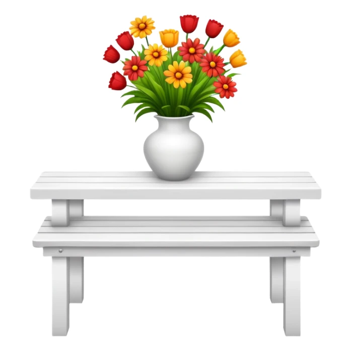 White benches with a romantic lush warm-colored flower vase on top of table sticker