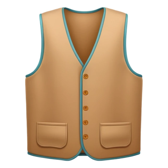 A 3D Apple-style emoji of a simple sleeveless vest (yelek), front view, minimal and clean design, soft fabric texture, neutral colors, cartoon-like and cute style sticker