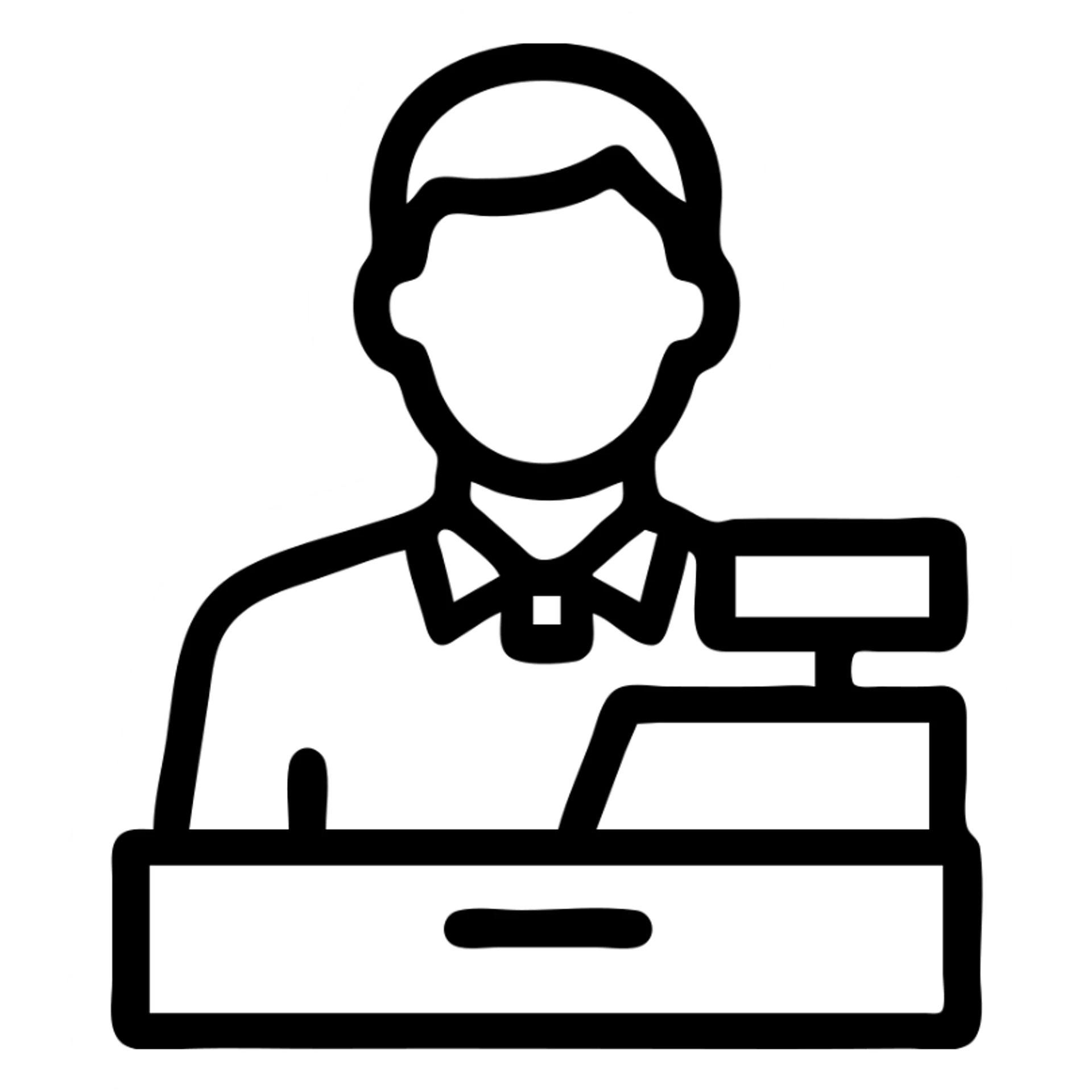 cashier man, icon style, simple, clear, minimal color, easily recognizable sticker