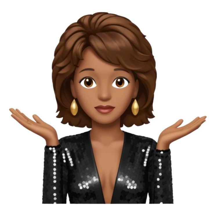 Whitney Houston with brown hair, black sequin outfit sticker