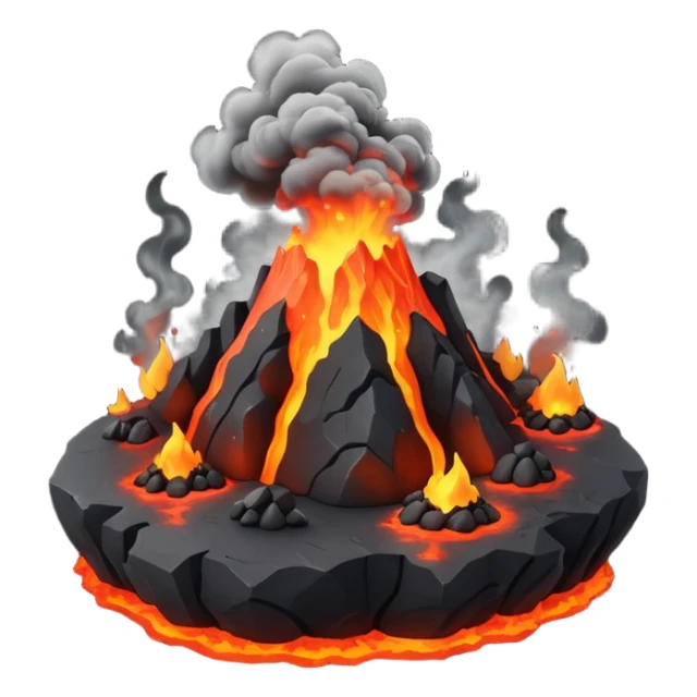 tiny volcanic island with lava glow and smoke, mini realm diorama sticker