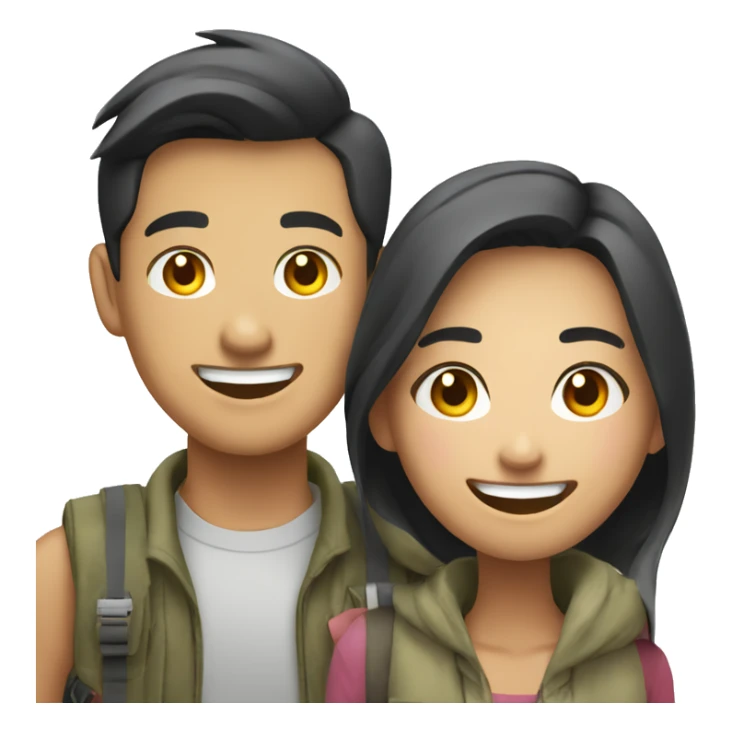 Attractive young  Asian couple excitedly traveling  sticker