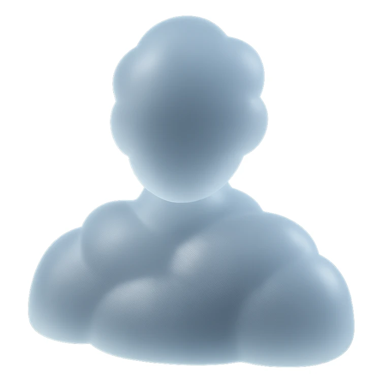 front view, person made of white convex clouds, shoulder up, matte glass style sticker