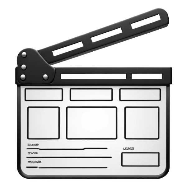 outline only movie clapper, black wireframe style, absolute minimal details, no fill sticker