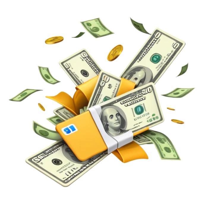 Gift card with money coming out of it sticker