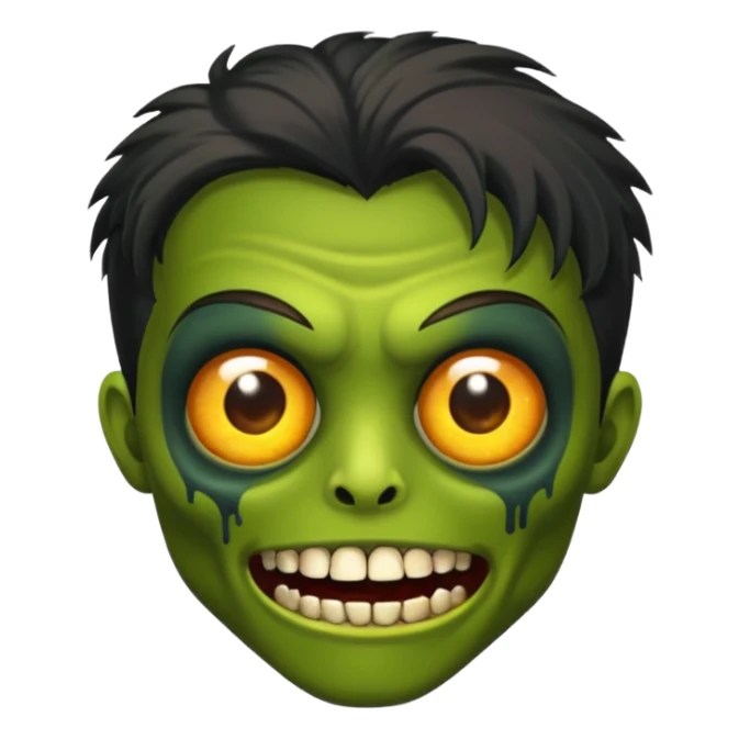 Faça uma zombie verde com olhos castanhos cabelos pretos liso com estilo y2k e com dentes de ouro sticker